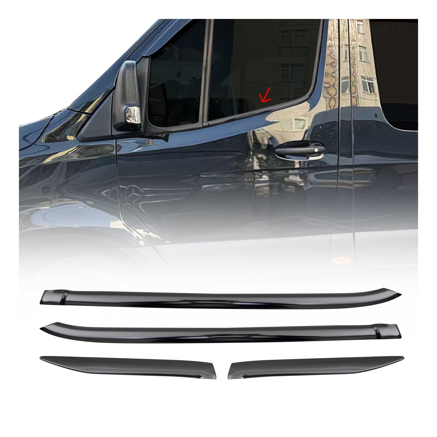 Garniture de Fenêtre pour Mercedes Sprinter 2018-2026 Acier Inox Foncé 4Pcs