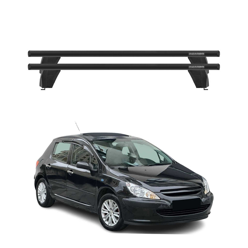 Menabo Barres de toit transversales pour Peugeot 307 2001-2009 Porte-Bagage en Alu lisse Noir 5Dr 2x TÜV
