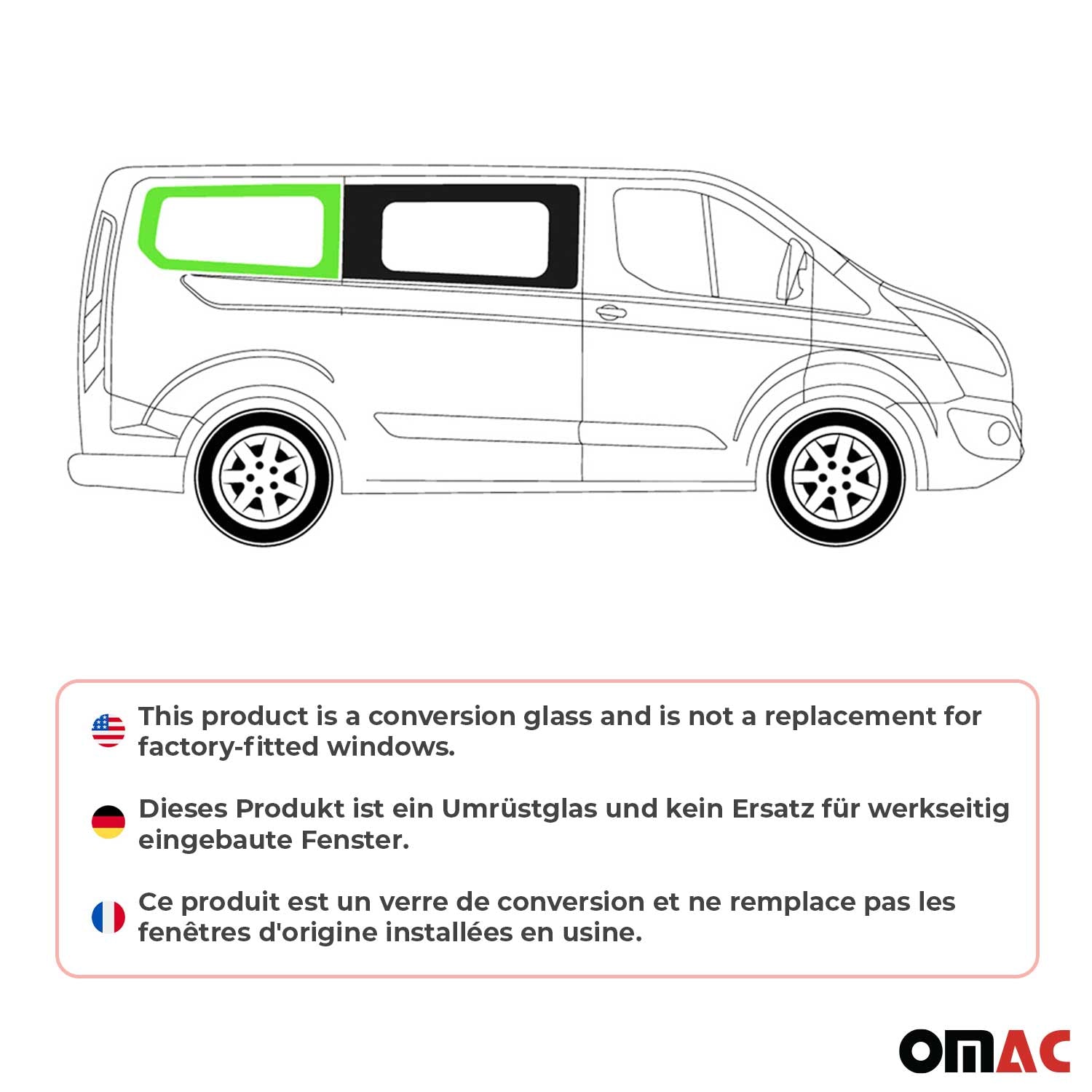 Vitre Porte pour Ford Transit Custom 2013-2024 L1 Droit non coulissante