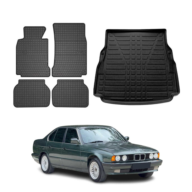 Kit Tapis de sol et coffre pour BMW Série 5 E39 Berline 1995-2003 Noir TPE