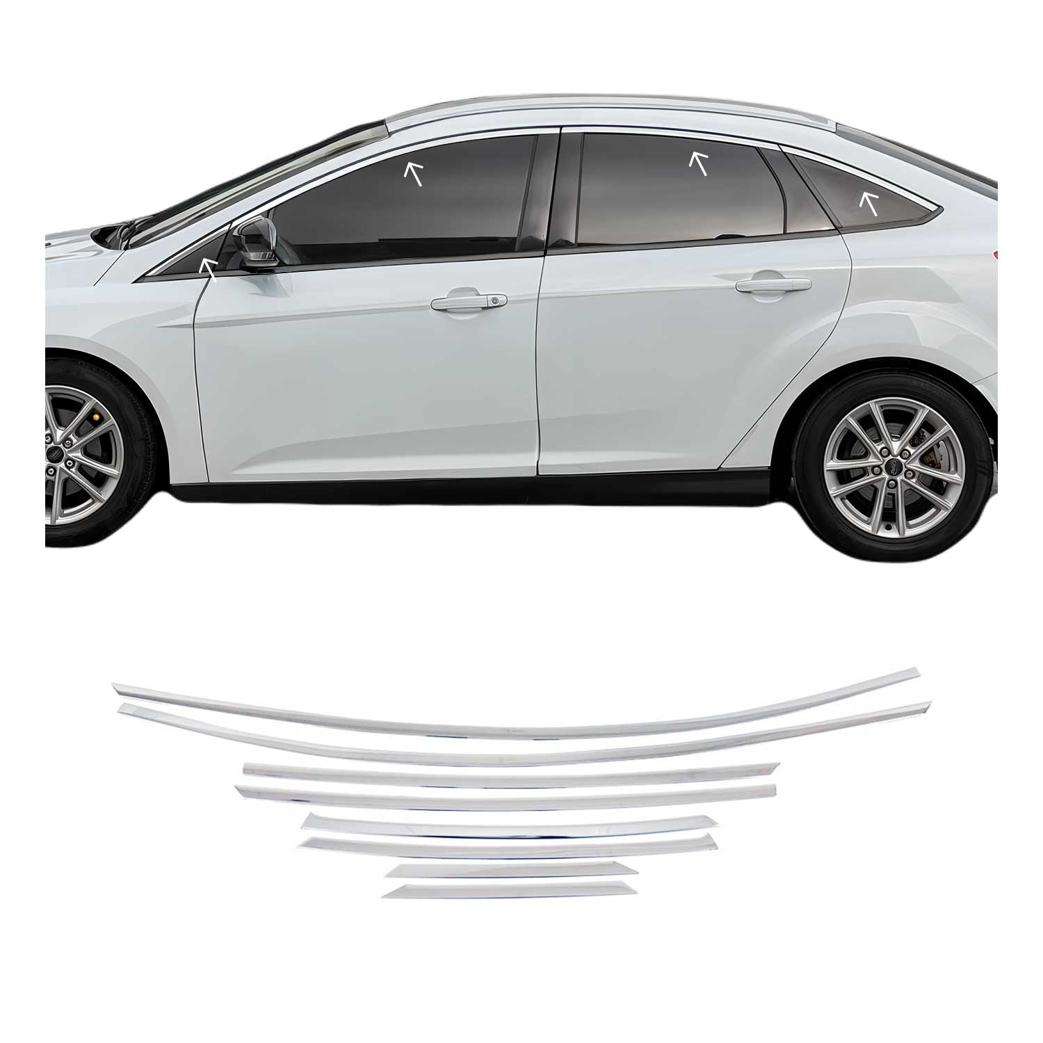Garniture de Fenêtre pour Ford Focus Berline 2011-2017 Acier Inox 8Pcs
