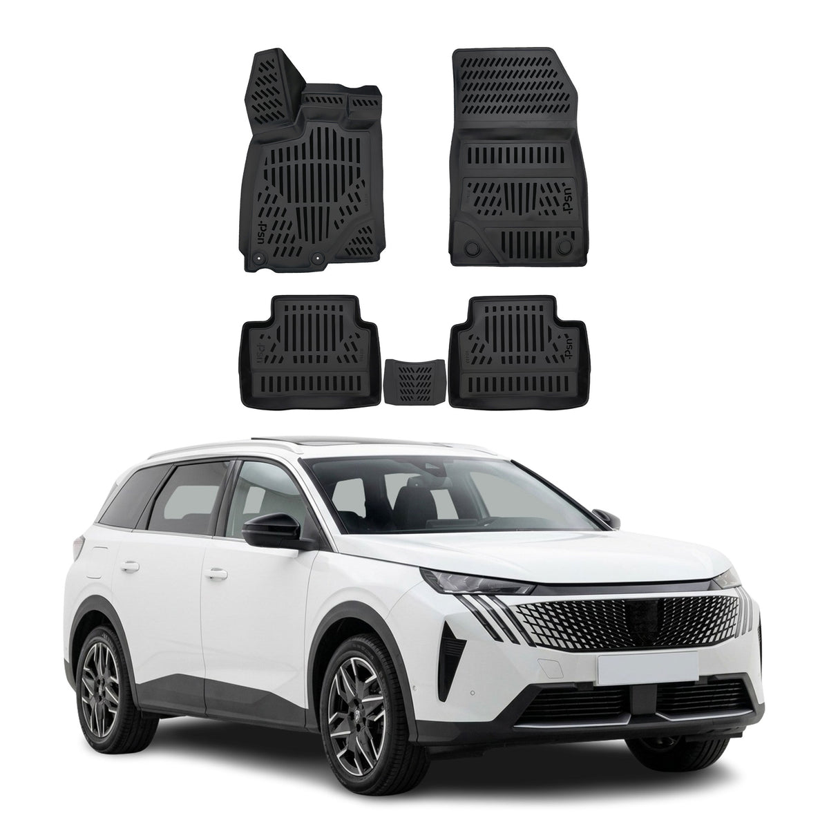 Tapis de sol pour Peugeot 5008 III 2025-2027 Noir 3D en Caoutchouc TPE 4Pcs