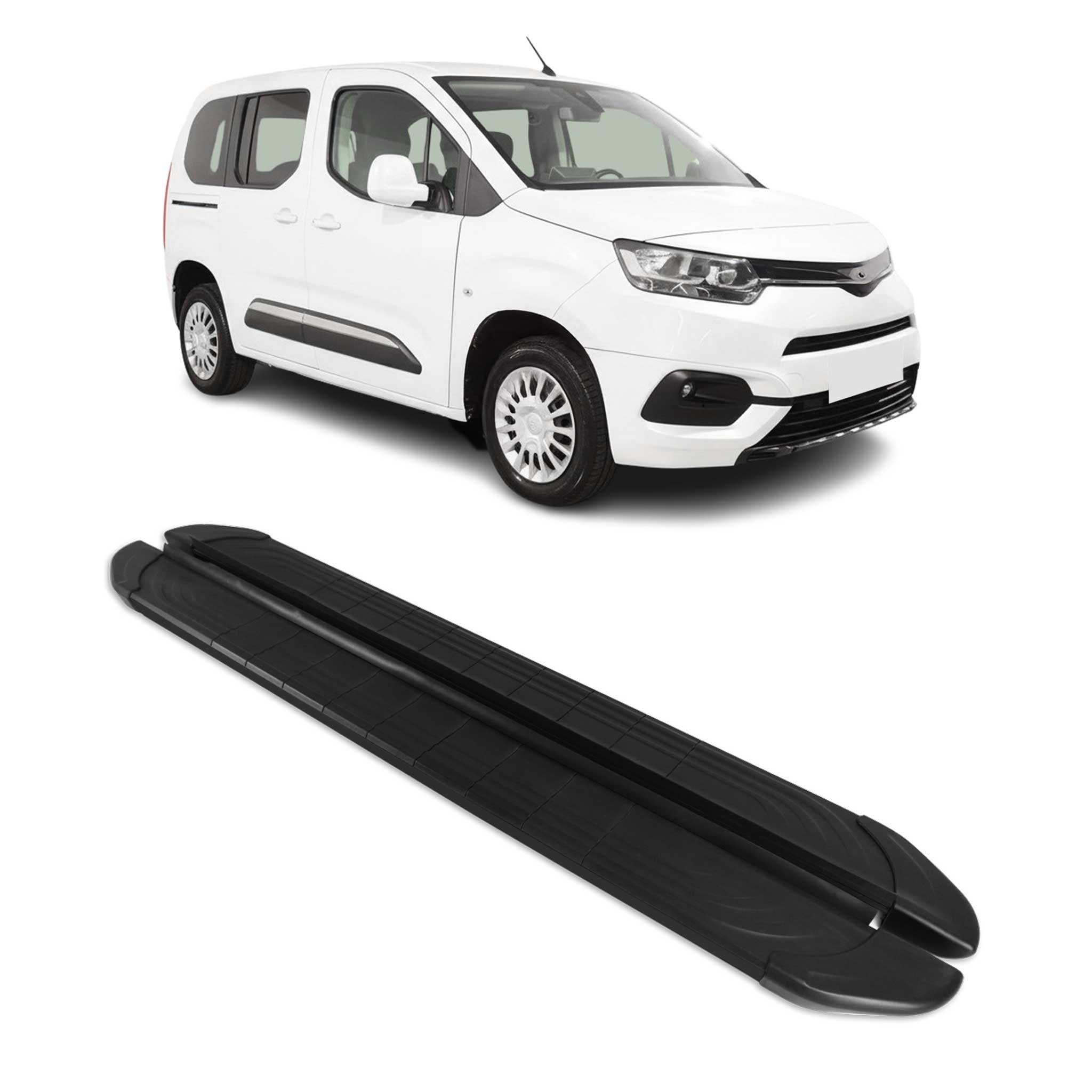 Marchepieds Latéraux pour Toyota Proace City 2019-26 Monospace Alu Noir L1 Court