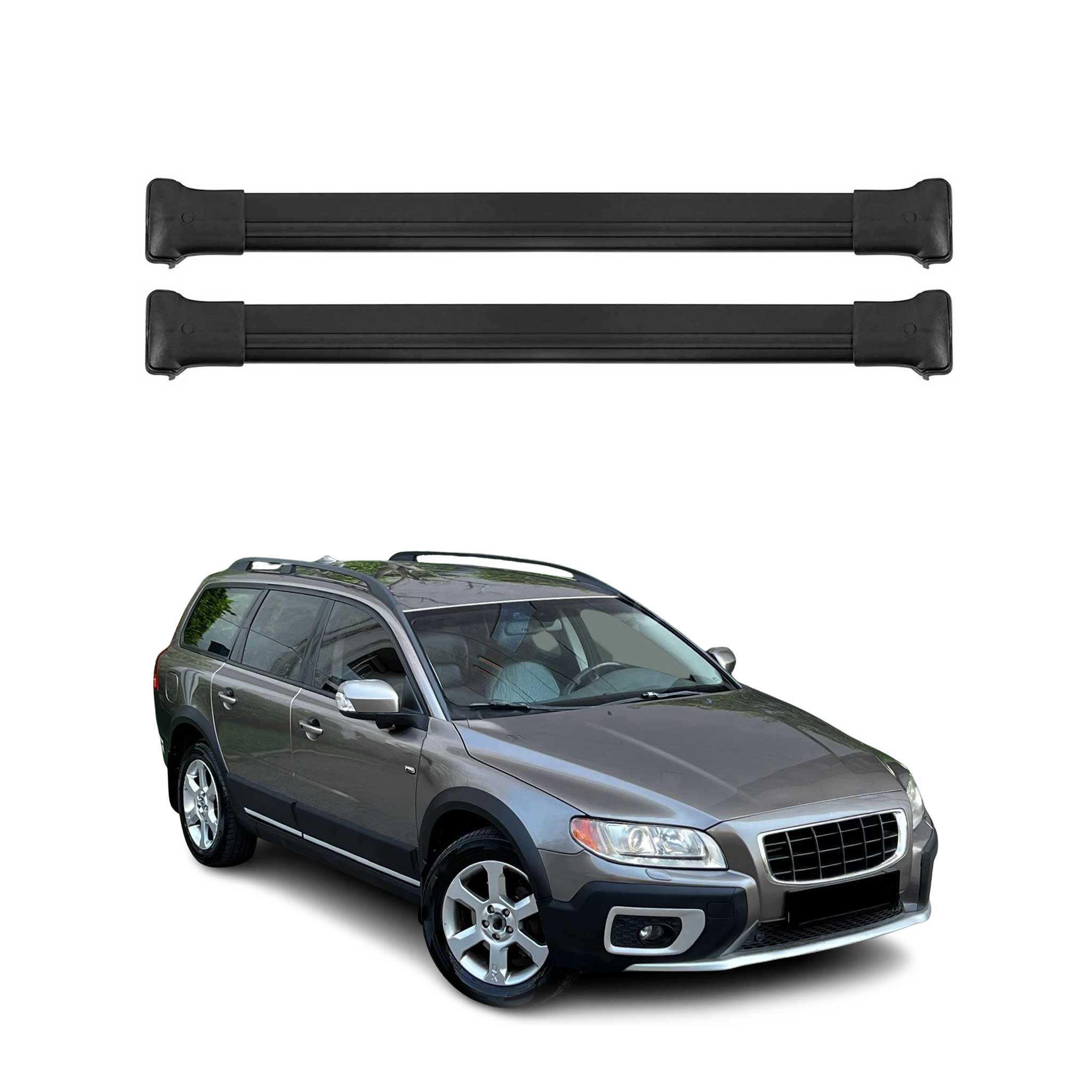 OMAC Barres de toit en aluminium pour Volvo XC70 III 2008-2016 Noir 2Pcs TÜV