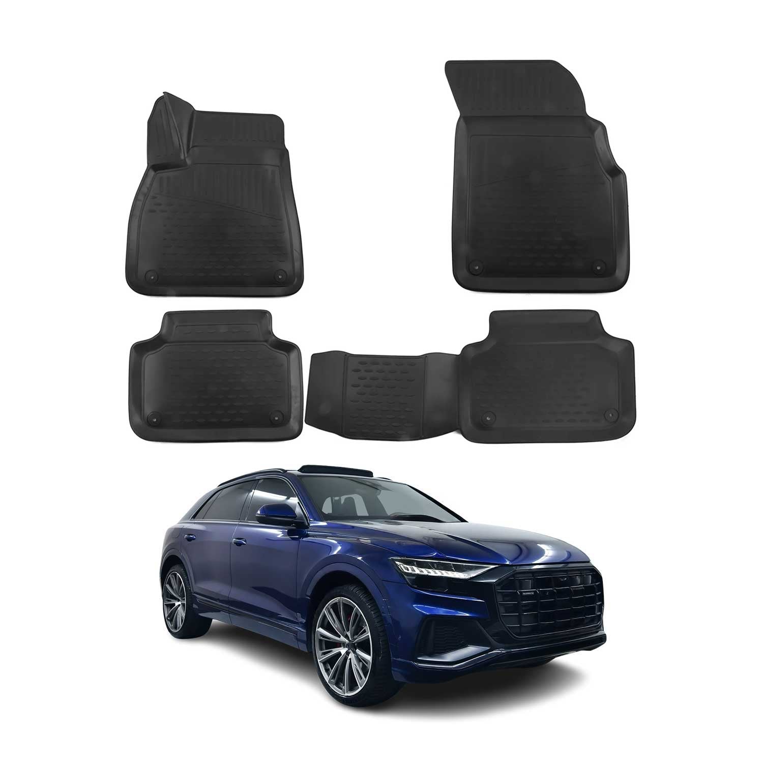 Tapis de Sol pour Audi Q8 2018-2026 OMAC 3D Caoutchouc Noir 4Pcs