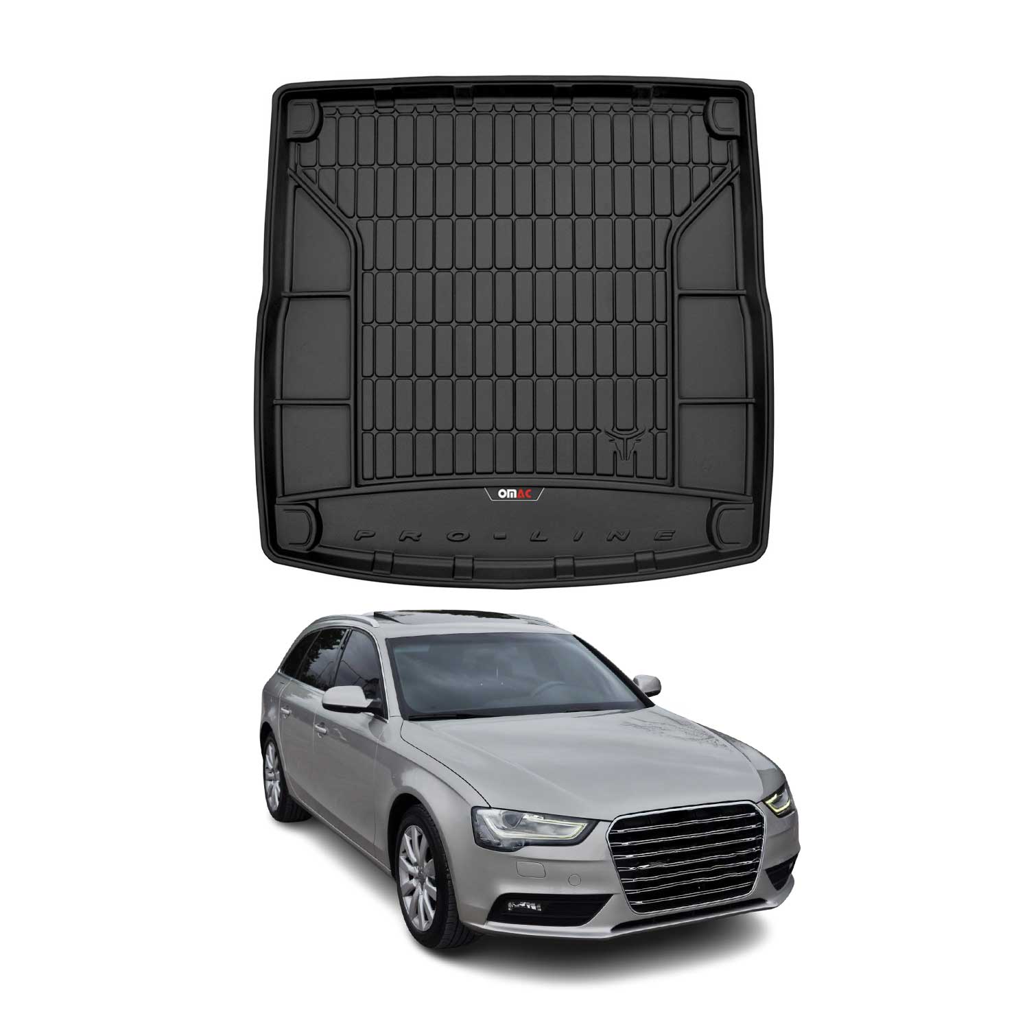 OMAC Tapis de coffre caoutchouc pour Audi A4 B8 Break 2007-2015 Noir Premium