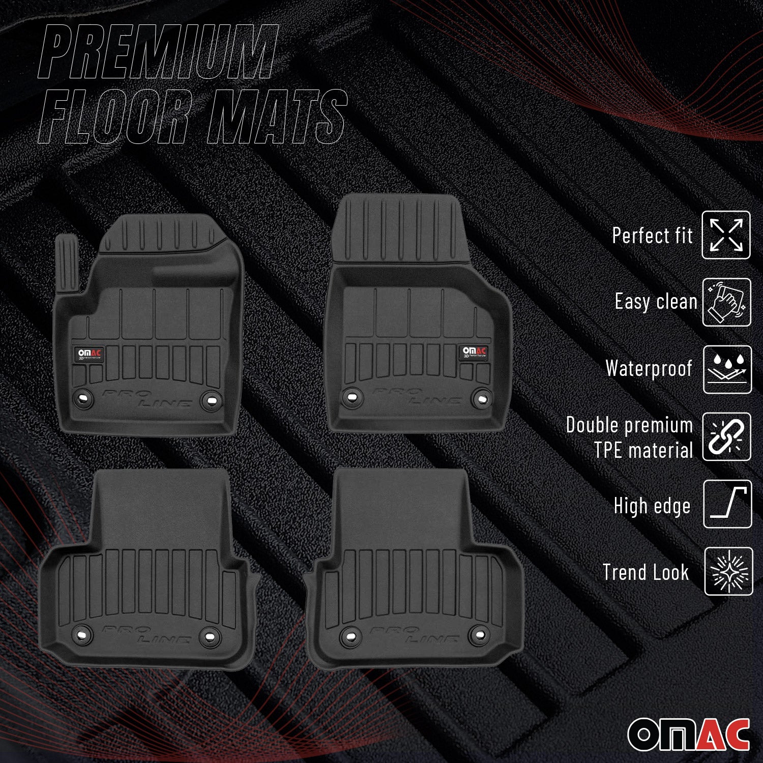 OMAC Tapis de sol en caoutchouc pour LR Discovery Sport 2015-2026 Noir Premium