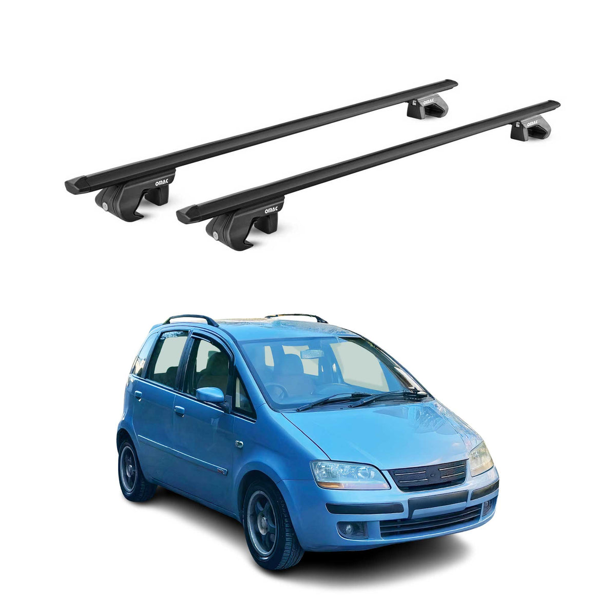 Barres de toit transversales pour Fiat Idea 2004-2012 Alu Noir 2 pièces ABE