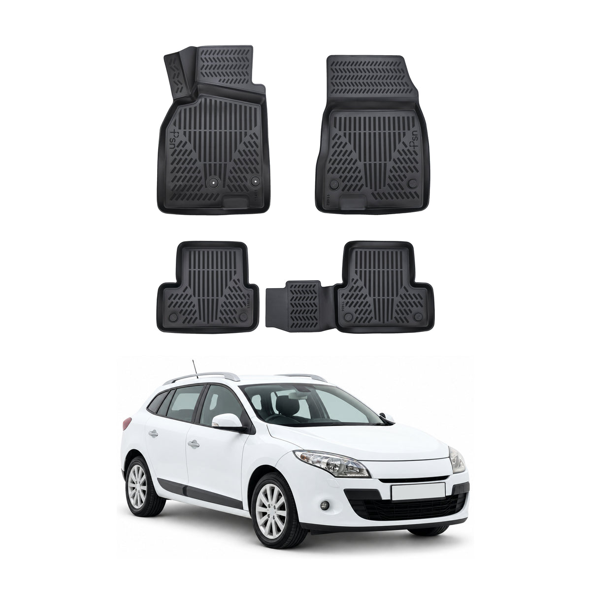 Tapis de sol pour Renault Megane 3 SW 2009-2016 Noir 3D en Caoutchouc TPE 4Pcs