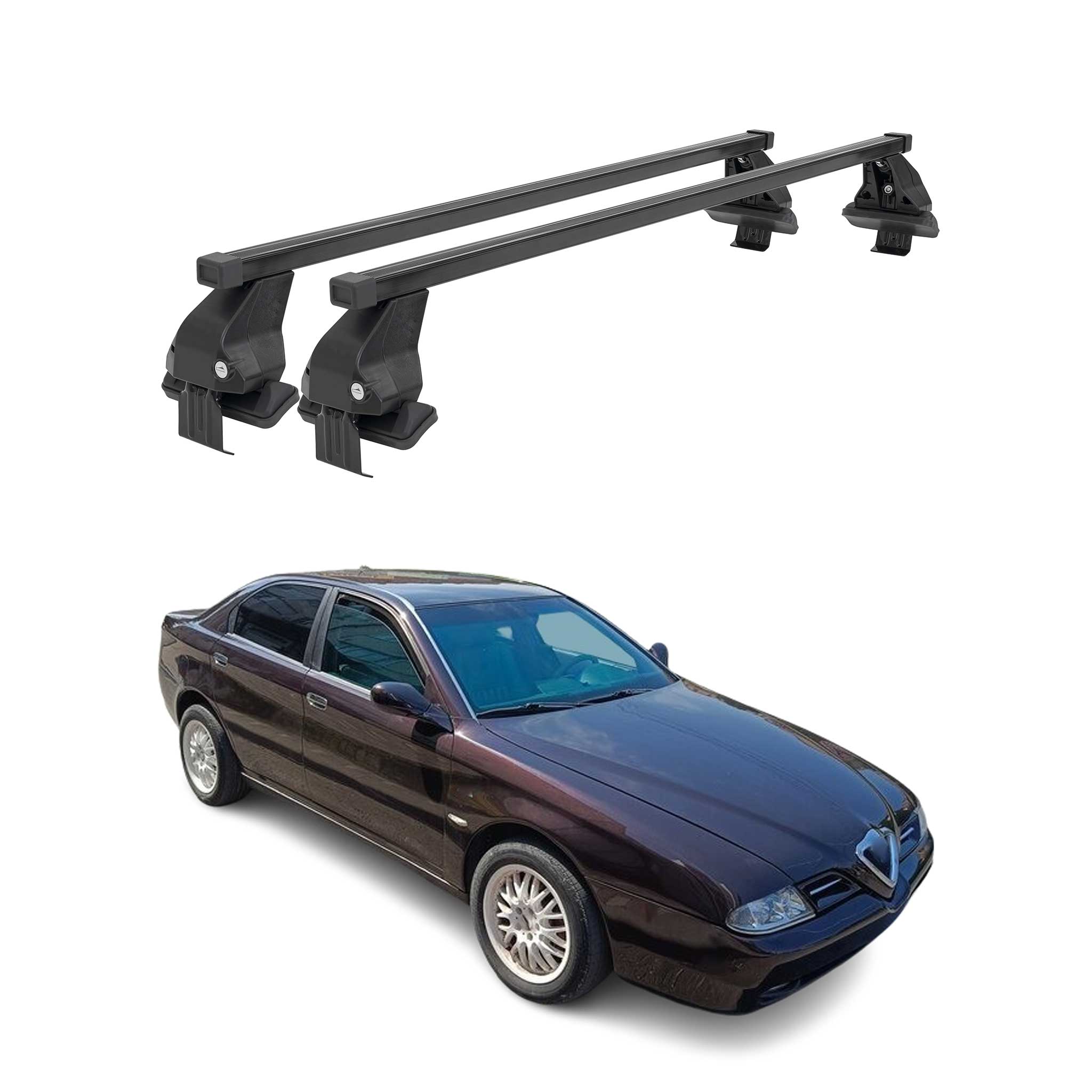 Barres de toit transversales Menabo pour Alfa Romeo 166 1998-2007 Noir