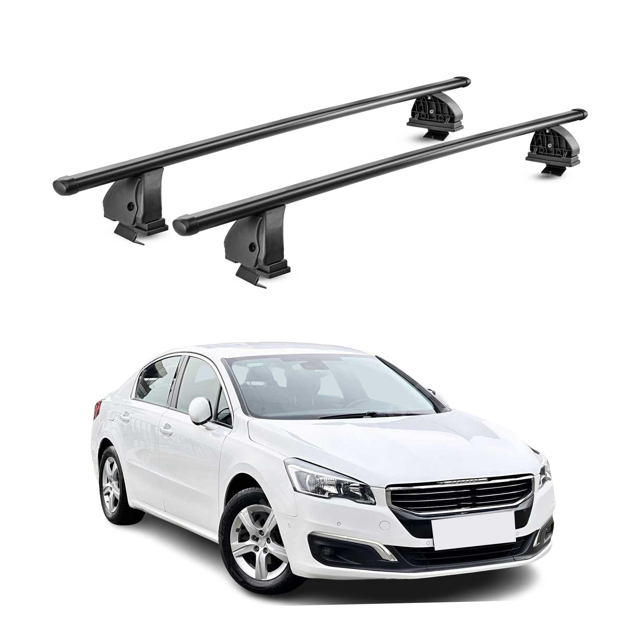 Barres de toit transversales acier pour Peugeot 508 I Berline 2011-2018 Noir 2x