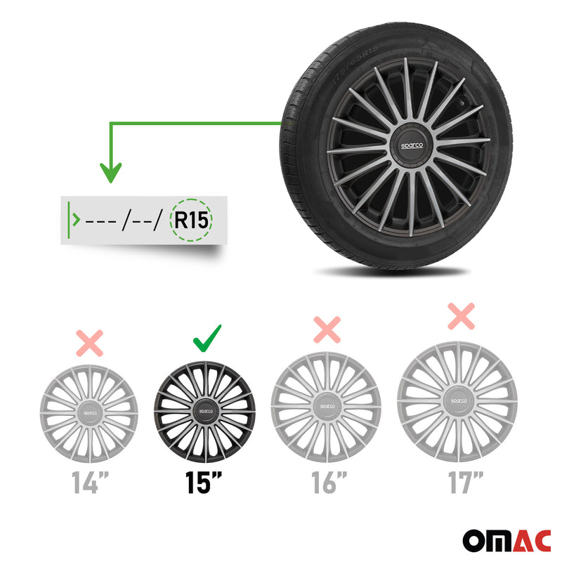 SPARCO Jeu Enjoliveurs de Roues 15 Pouces Noir Argenté ABS 4 piéces