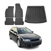 Kit Tapis de sol et coffre pour Audi A4 B6 Break 2001-2004 Noir TPE
