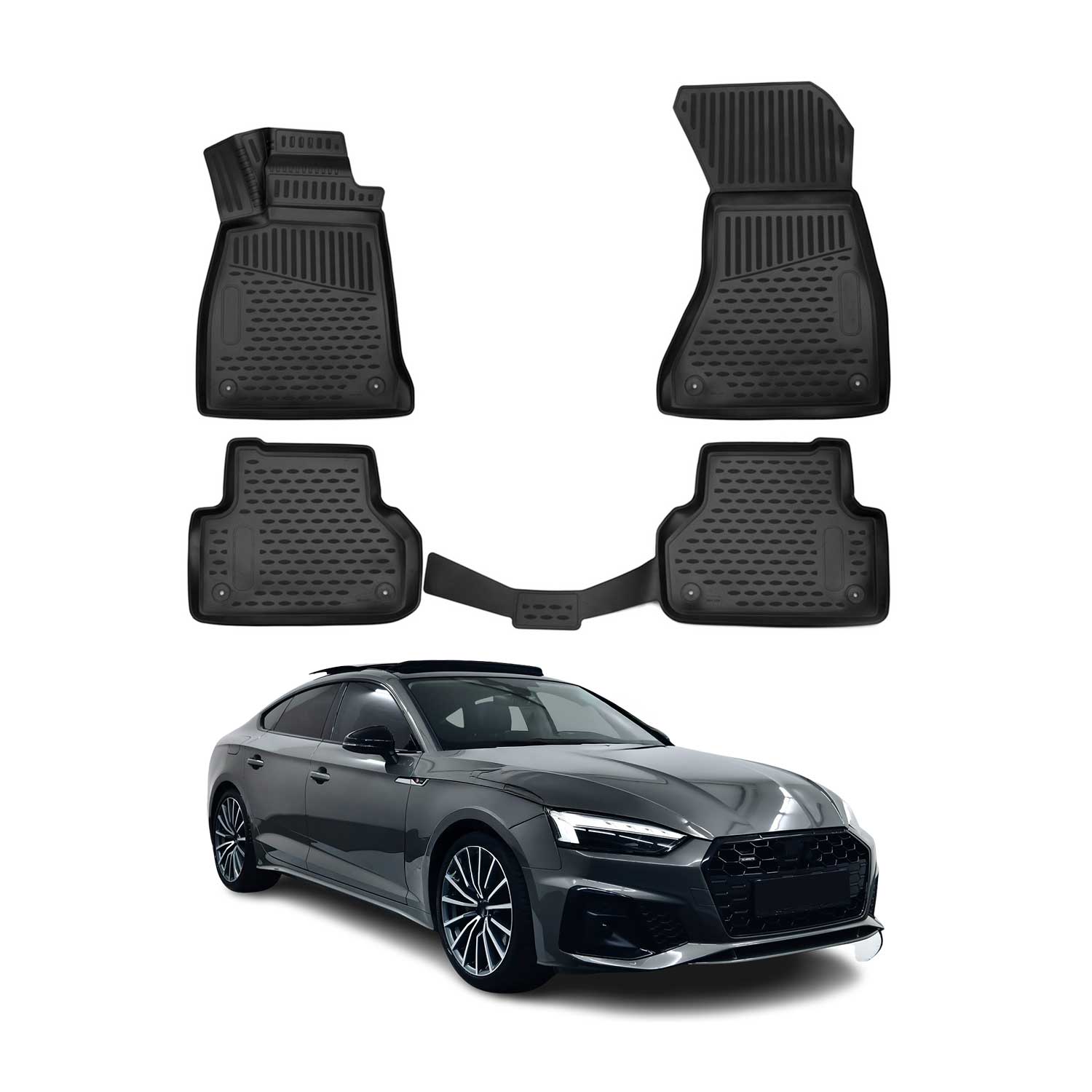 OMAC 3D Tapis de sol pour Audi A5 F5 Sportback 2016-2024 caoutchouc Noir 4Pcs