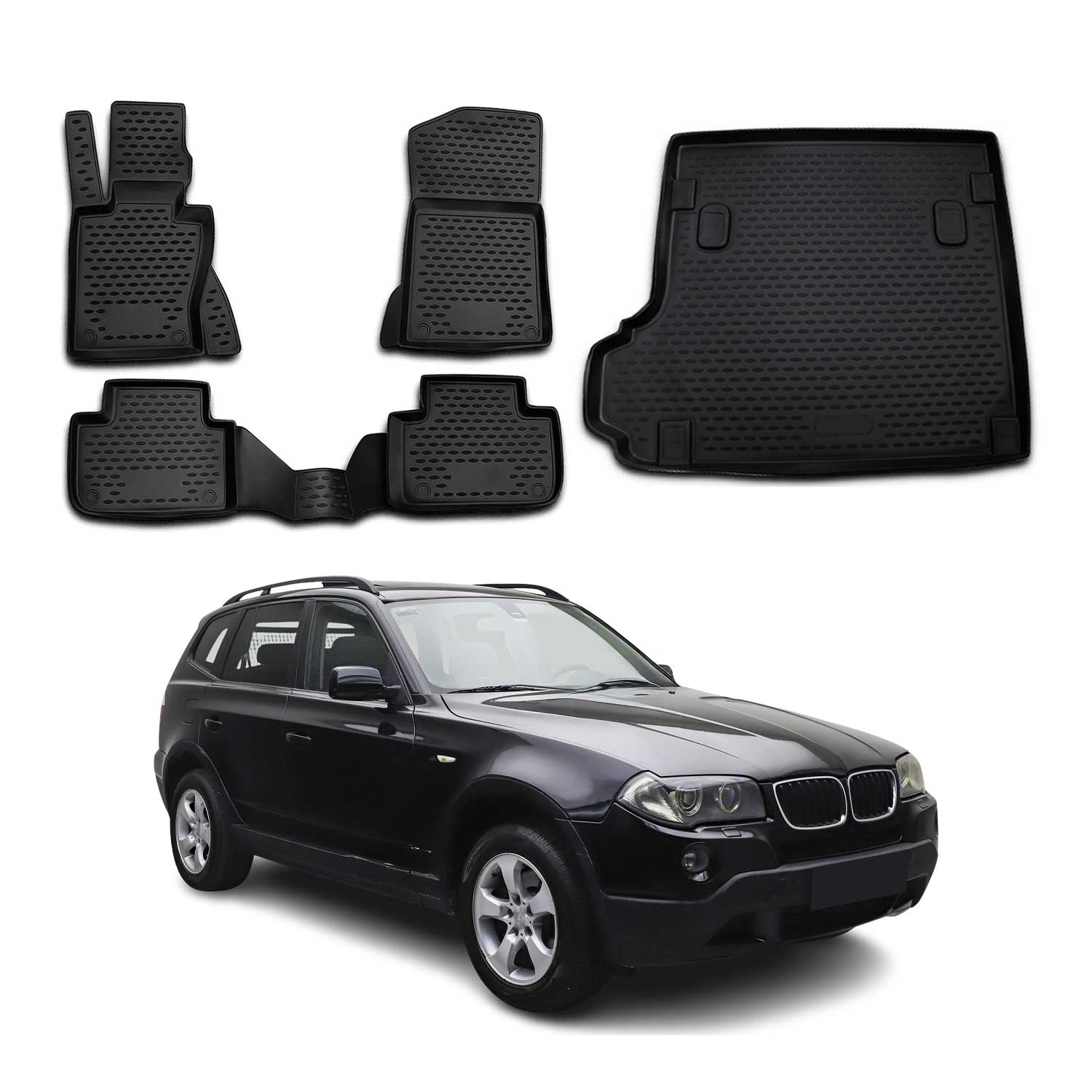 Kit Tapis de sol et coffre pour BMW X3 E83 2008-2011 en Caoutchouc TPE Noir