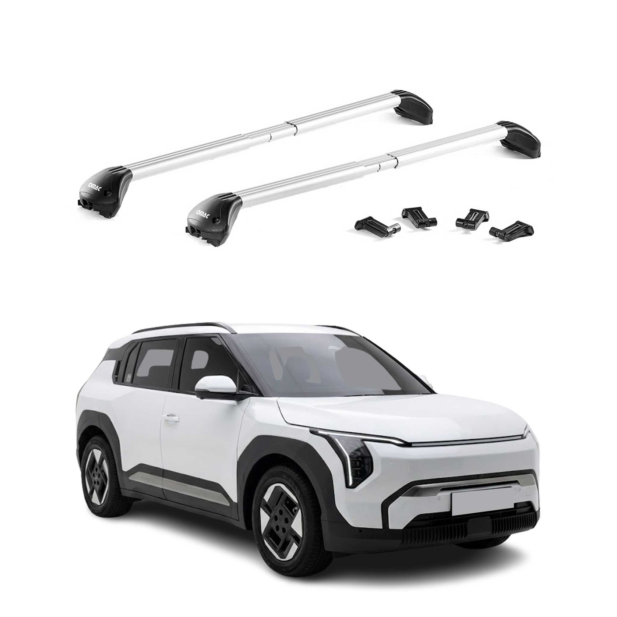 Barres de toit transversales pour Kia EV3 2024-2026 Aluminium Gris 2x ABE
