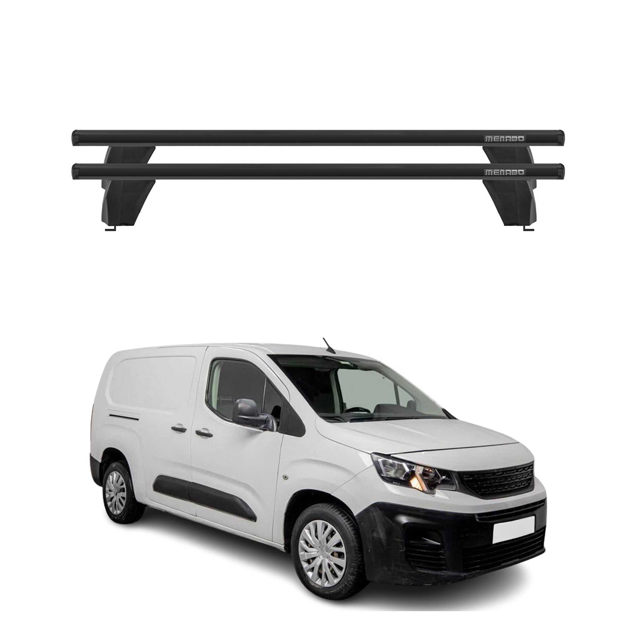 Menabo Barres de toit Transversales pour Peugeot Partner III 2018-2026 Alu Noir