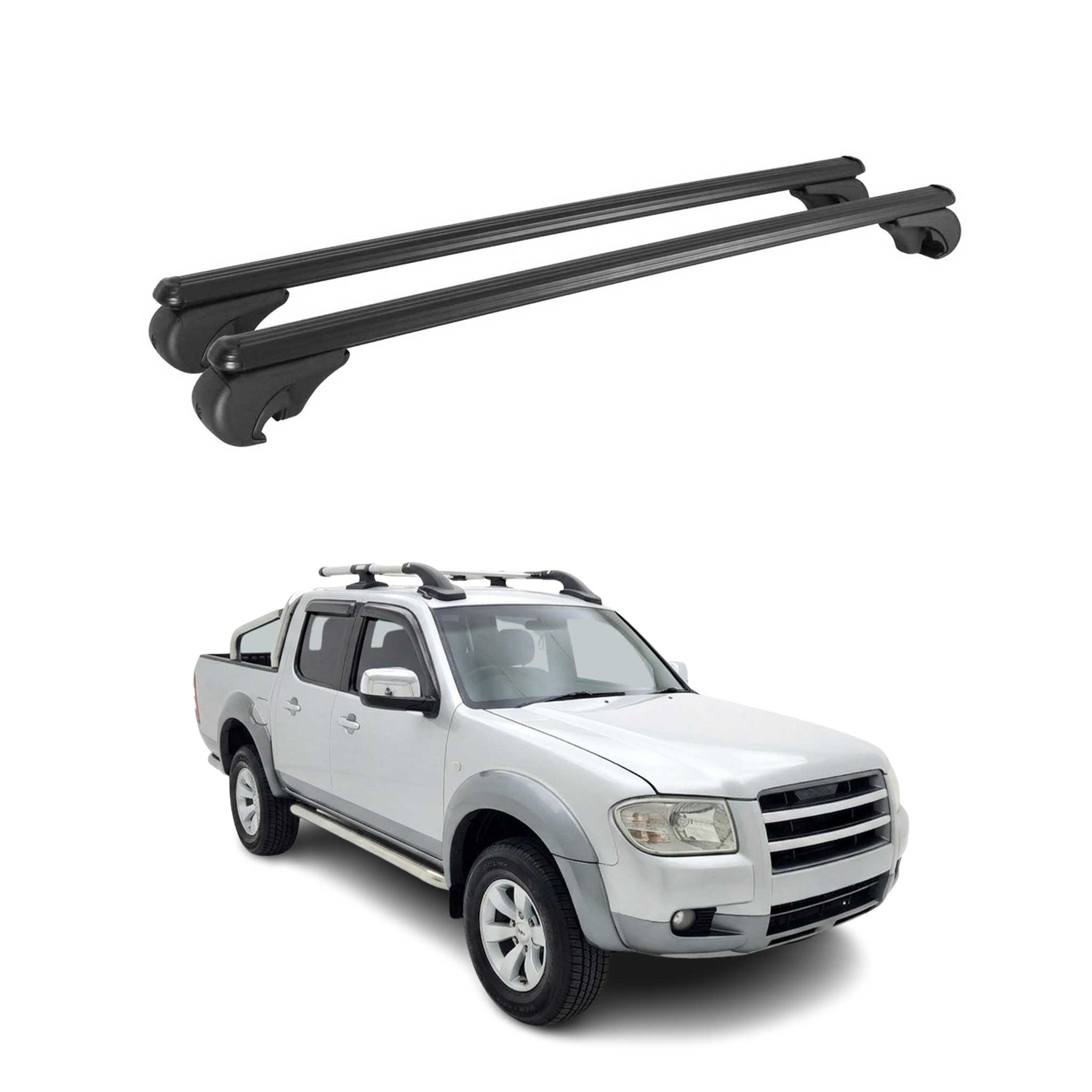 Barres de toit Transversales pour Ford Ranger II 2006-2011 TÜV Aluminium Noir 2x