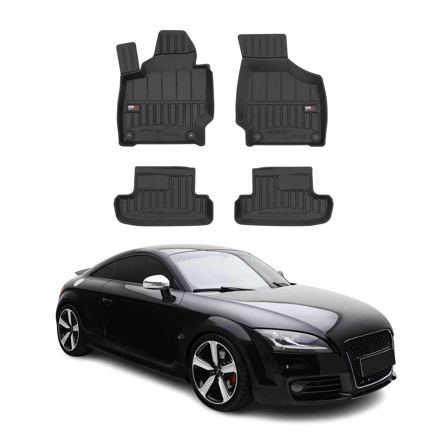 OMAC Tapis de sol caoutchouc pour Audi TT MK2 8J 2006-2014 Noir Premium