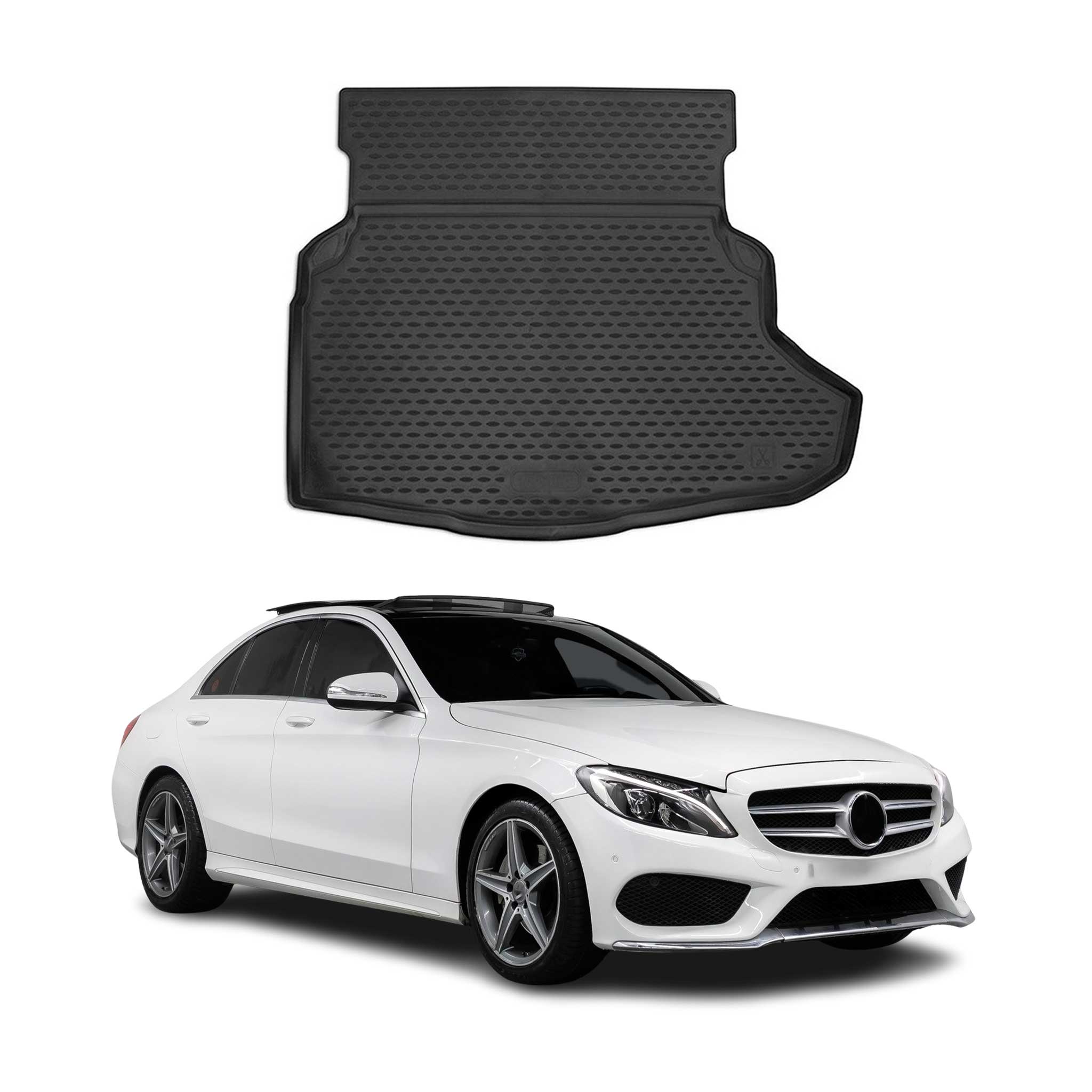 OMAC Tapis de coffre pour Mercedes Classe C W205 2014-2021 en caoutchouc Noir
