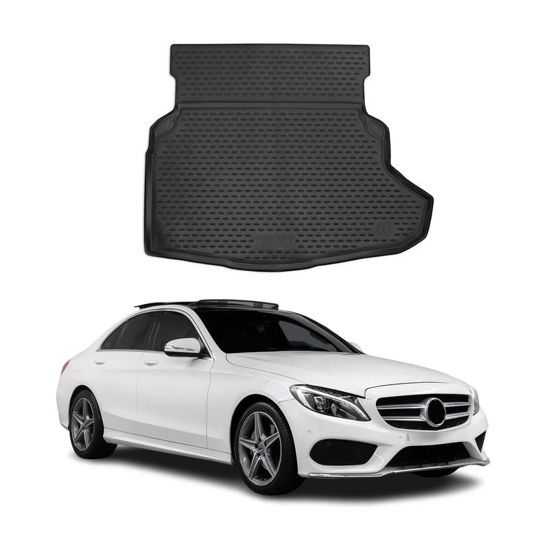 OMAC Tapis de coffre pour Mercedes Classe C W205 2014-2021 en caoutchouc Noir