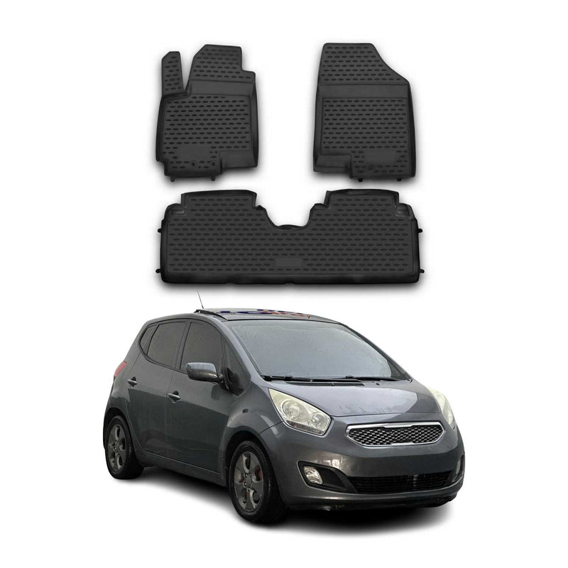 Tapis de sol pour Kia Venga 2010-2025 HB en caoutchouc TPE 3D Noir 3Pcs