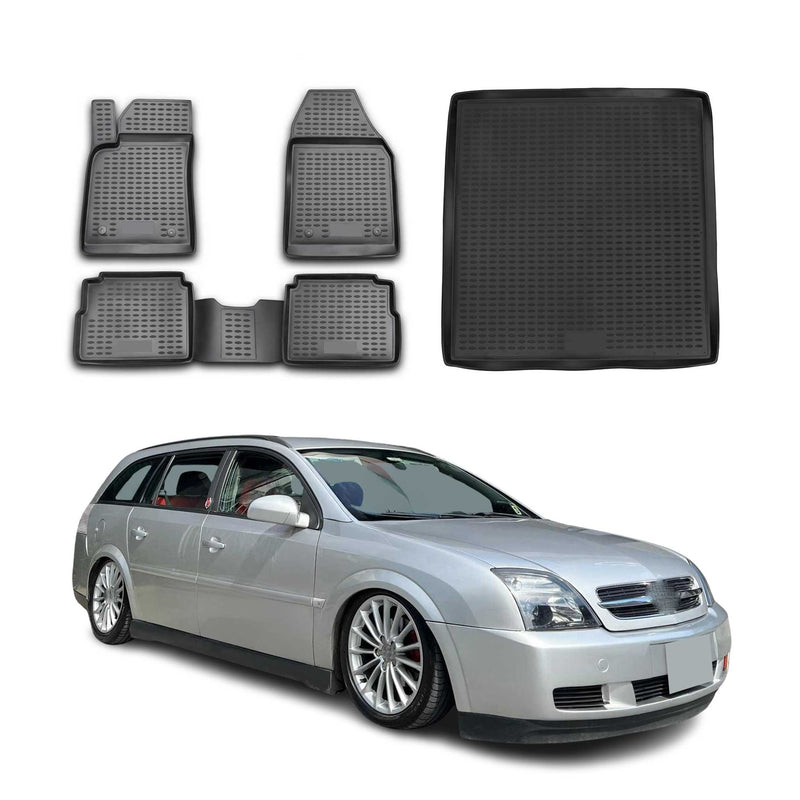 Kit Tapis de sol et coffre pour Opel Vectra C 2003-2008 Caravan Caoutchouc Noir