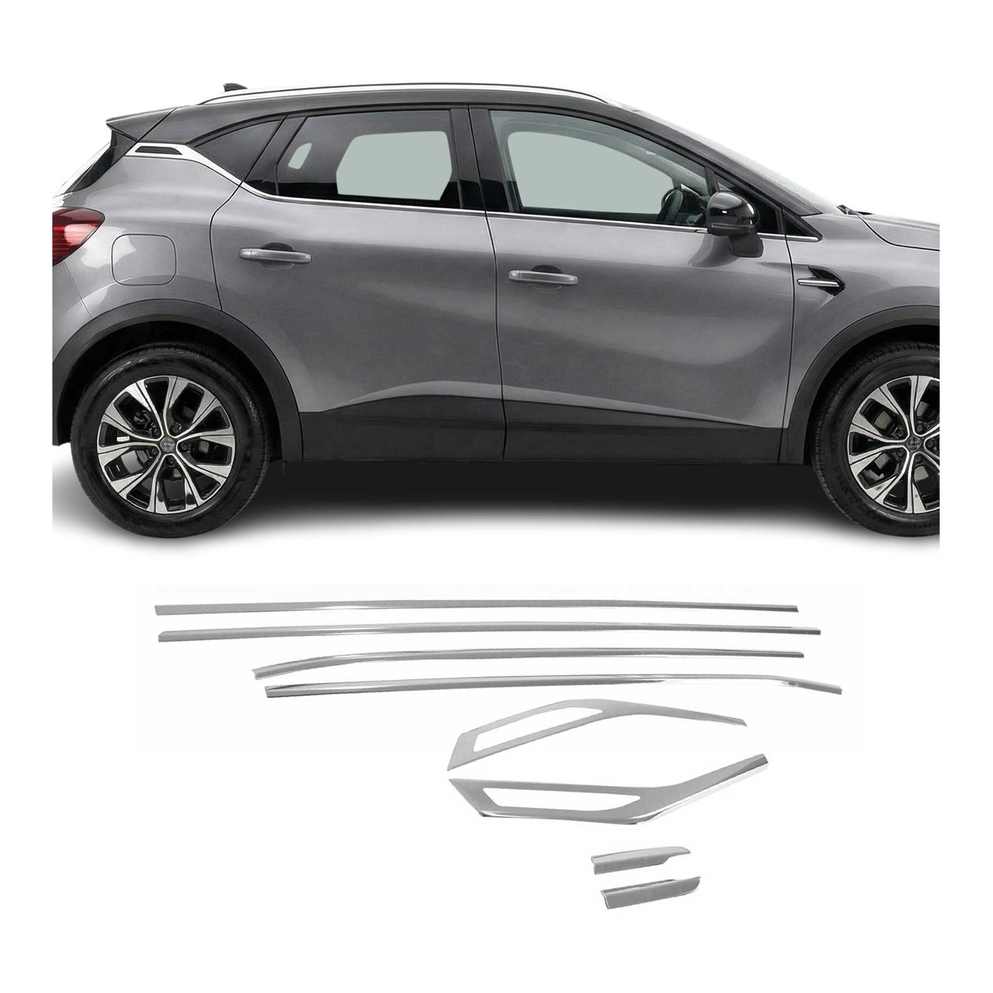 Baguettes pour contour Latérales pour Renault Captur 2 2019-2026 Inox Chromé 8x