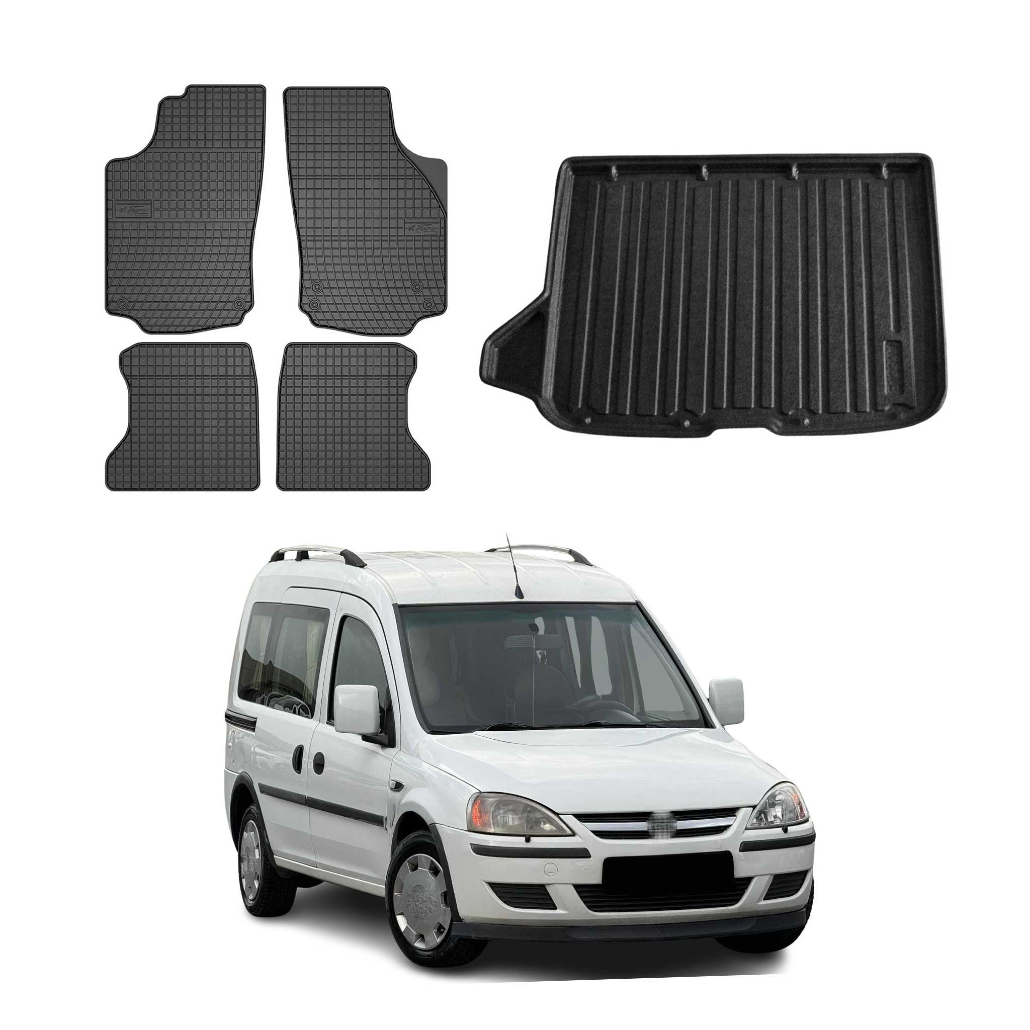 Kit Tapis de sol et coffre pour Opel Combo 2001-2011 TPE Noir