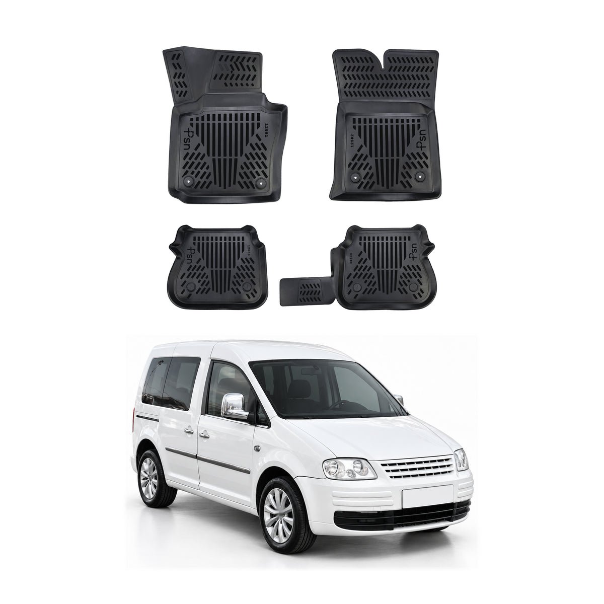 Tapis de sol pour Volkswagen Caddy 2004-2020 Noir 3D en Caoutchouc TPE 4Pcs