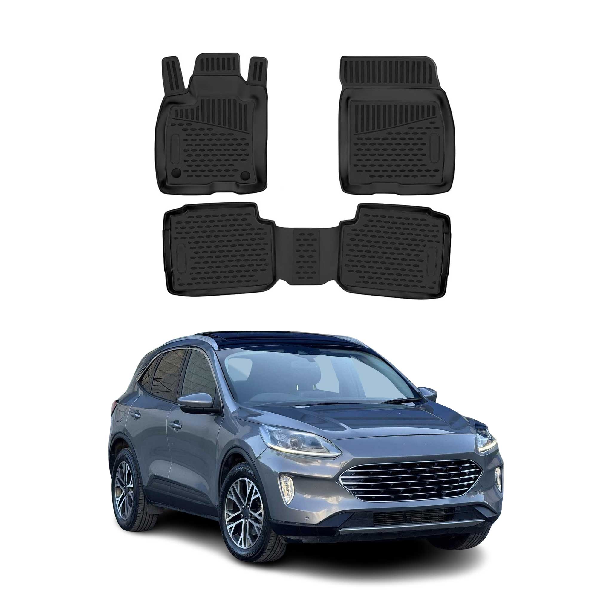OMAC Tapis de sol pour Ford Kuga III Hybrid 2019-2026 en caoutchouc Noir