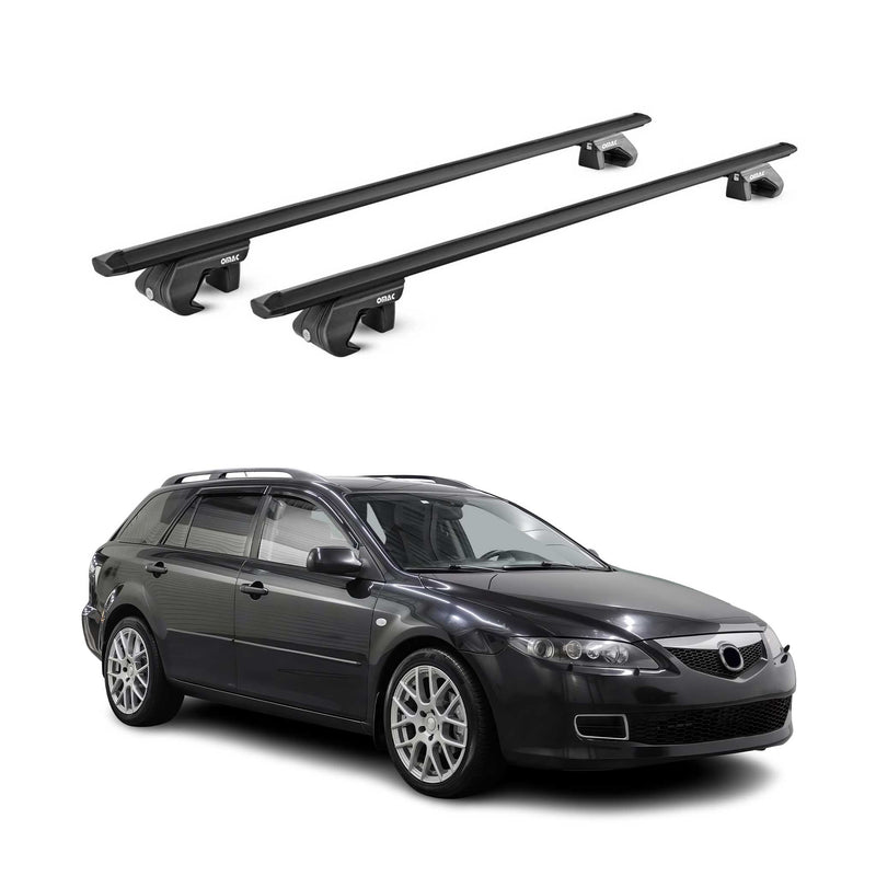 Barres de toit transversales pour Mazda 6 Break GY GH 2002-2013 Alu Noir 2x ABE