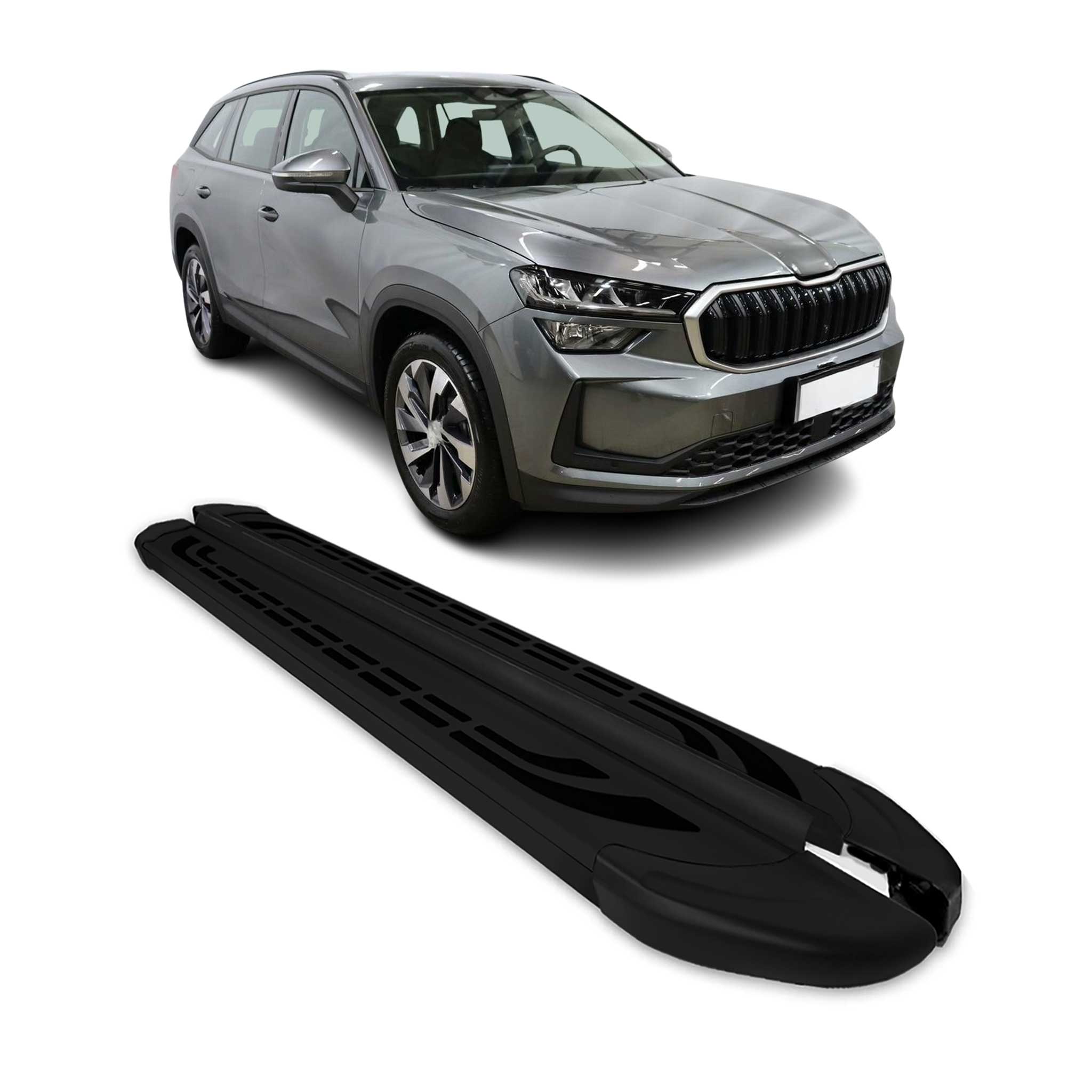Marchepieds latéraux pédale pour Skoda Kodiaq II 2024-2026 Alu Noir 2Pcs