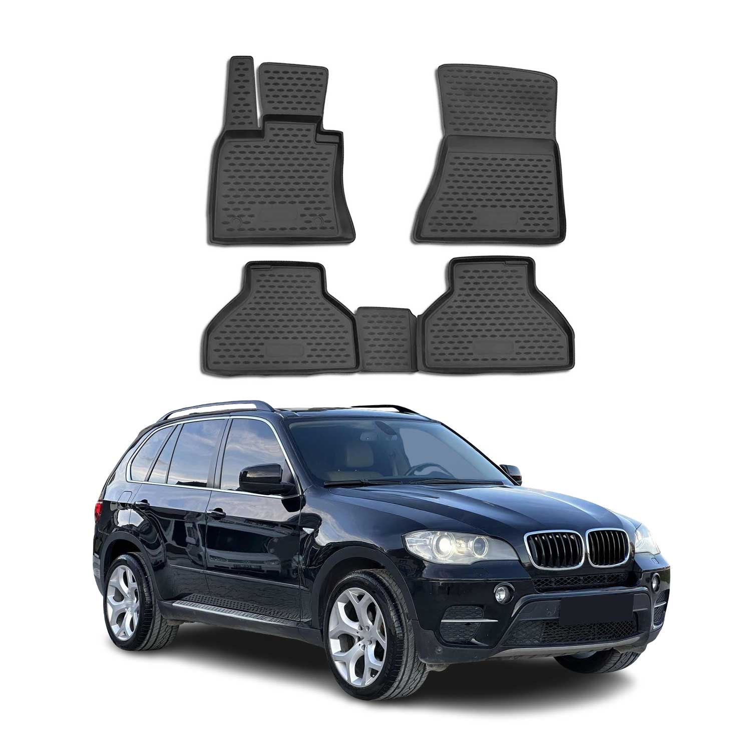 OMAC 3D Tapis de sol pour BMW X5 E70 2007-2013 en caoutchouc Noir