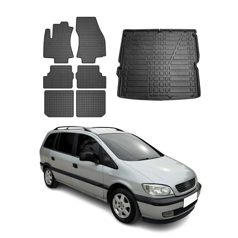 Kit Tapis de sol et coffre pour Opel Zafira A 1999-2005 3e Rangée TPE Noir