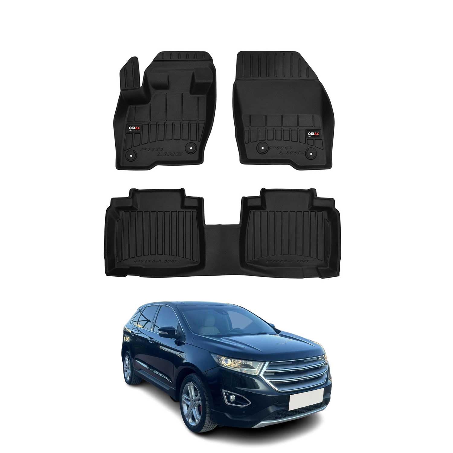 OMAC Tapis de sol en caoutchouc pour Ford Edge 2014-2023 Noir Premium