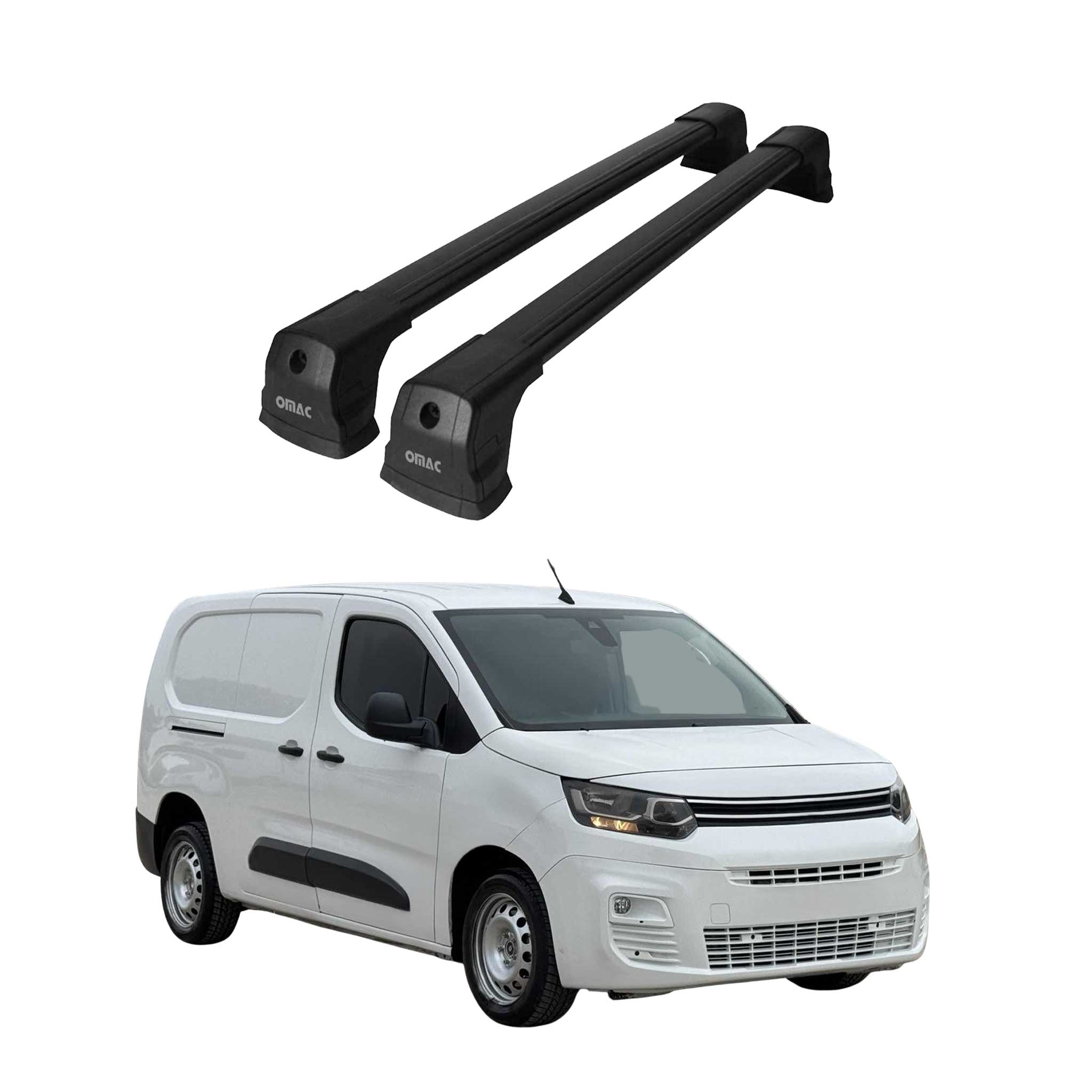 Barres de toit transversales pour Citroen Berlingo K9 2018-26 Aluminium Noir 2x
