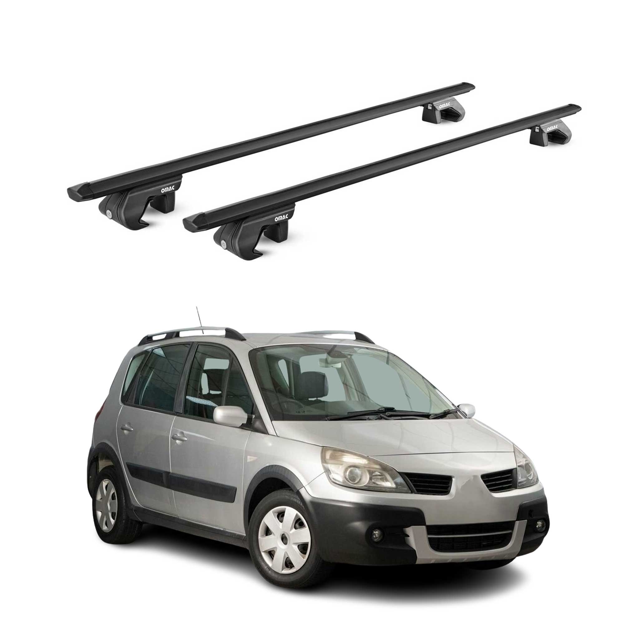 Barres de toit transversales ABE pour Renault Scenic II Conquest 2007-2009 Noir