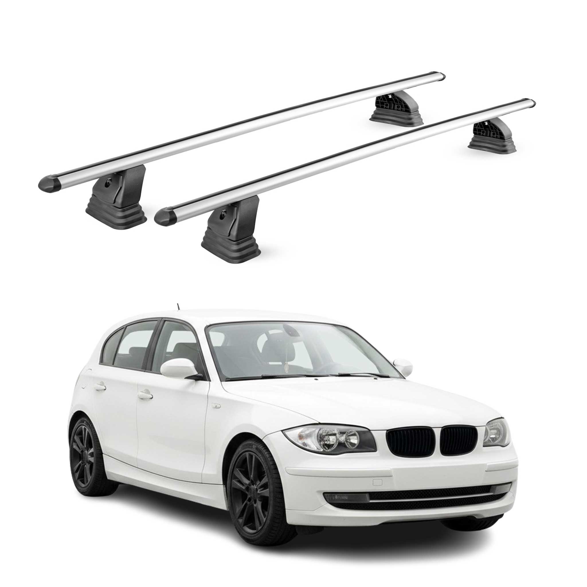 Barres de toit transversales Alu pour Bmw Serie 1 E87 E81 HB 2004-2011 Gris 2Pcs