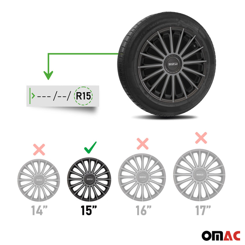 SPARCO Jeu Enjoliveurs de Roues 15 Pouces Noir Gris en ABS 4 piéces