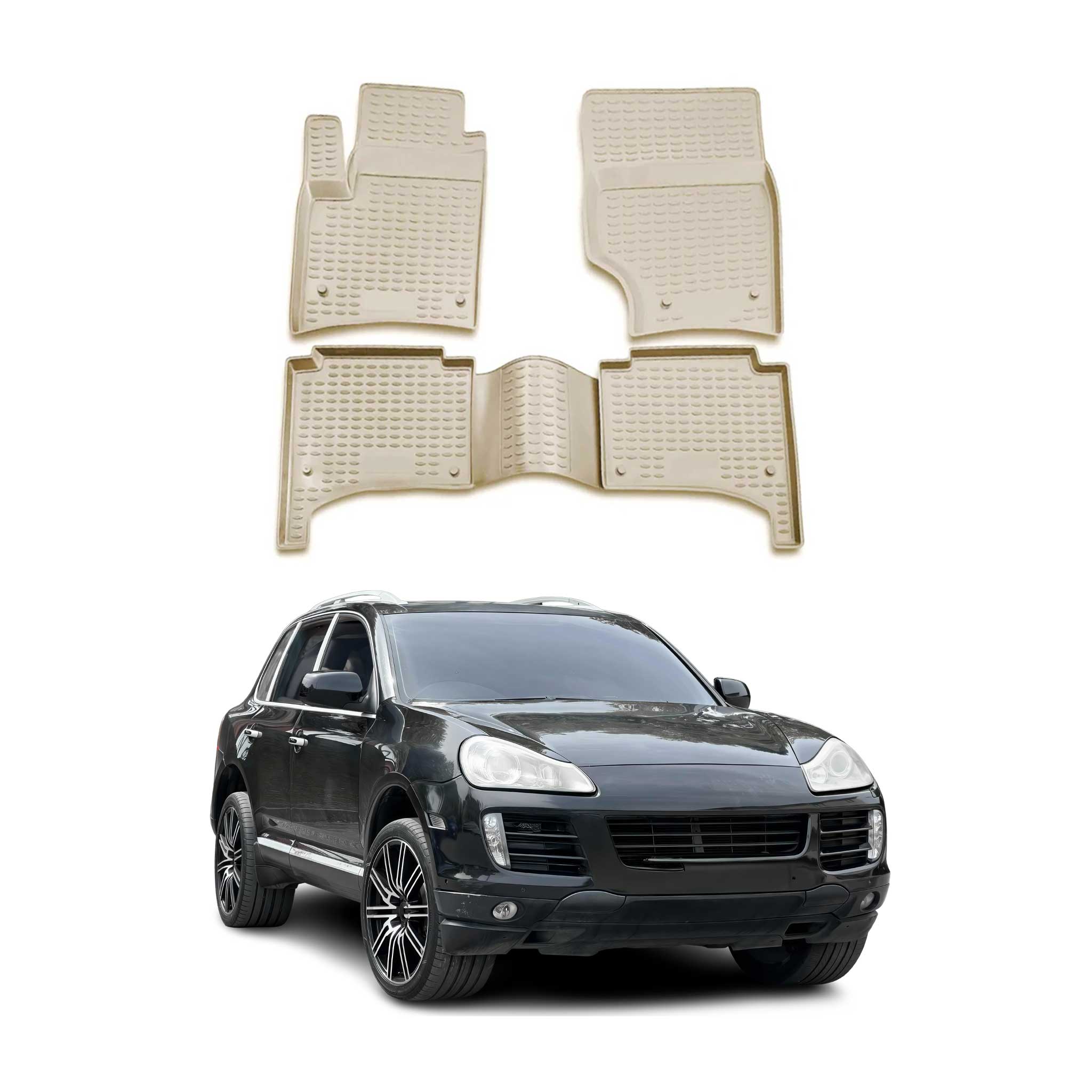 Tapis de sol pour Porsche Cayenne 2002-2010 en caoutchouc TPE 3D Beige 4Pcs