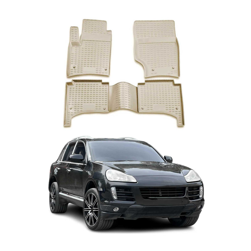 Tapis de sol pour Porsche Cayenne 2002-2010 en caoutchouc TPE 3D Beige 4Pcs
