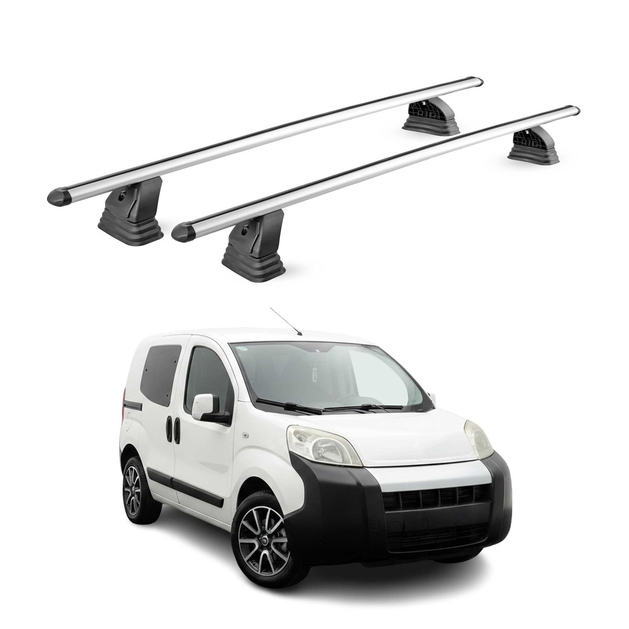 Barres de toit transversales Alu pour Fiat Fiorino 2007-2024 TÜV 75 kg Gris 2Pcs