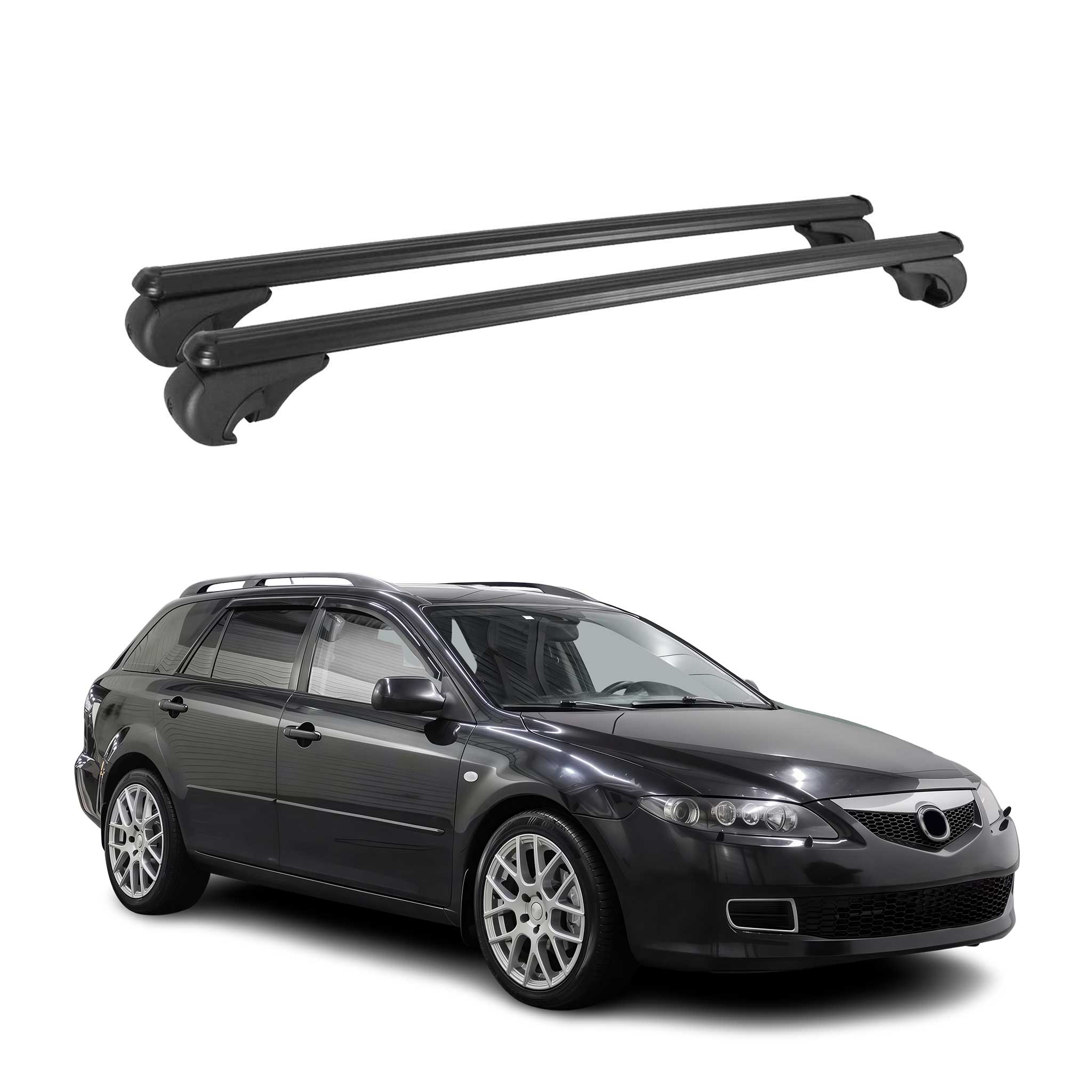 Barres de toit Transversales pour Mazda 6 2002-2007 Aluminium Noir