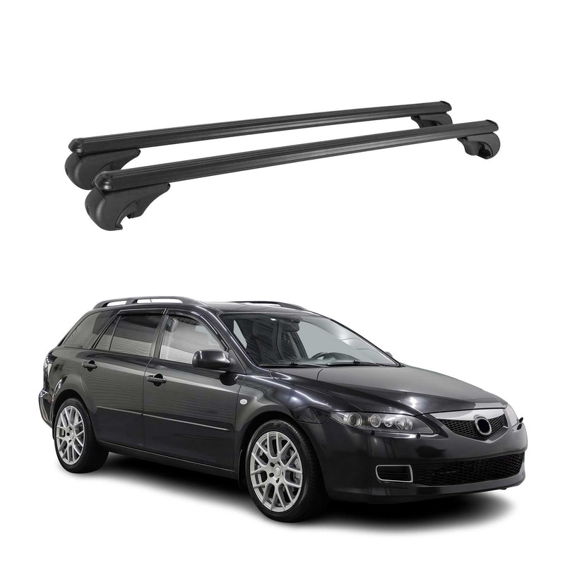 Barres de toit Transversales pour Mazda 6 2002-2007 Aluminium Noir