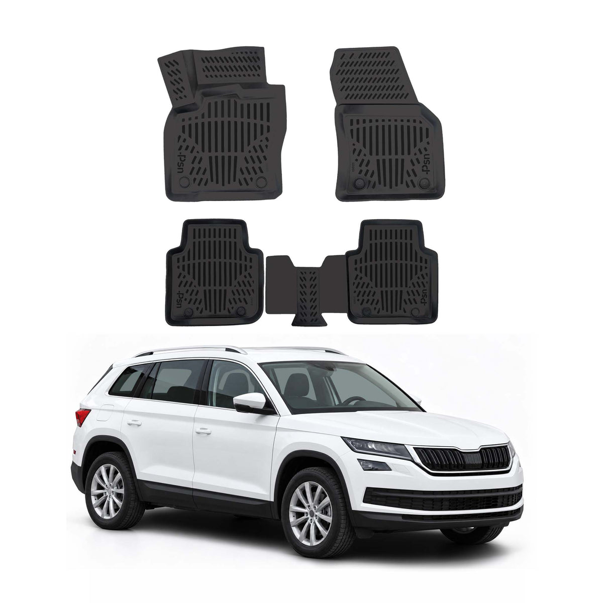 Tapis de sol pour Skoda Kodiaq 2016-2023 Noir 3D en Caoutchouc TPE 4Pcs