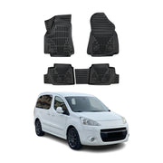Tapis de sol pour Peugeot Partner 2008-2018 Noir 3D en Caoutchouc TPE 4Pcs