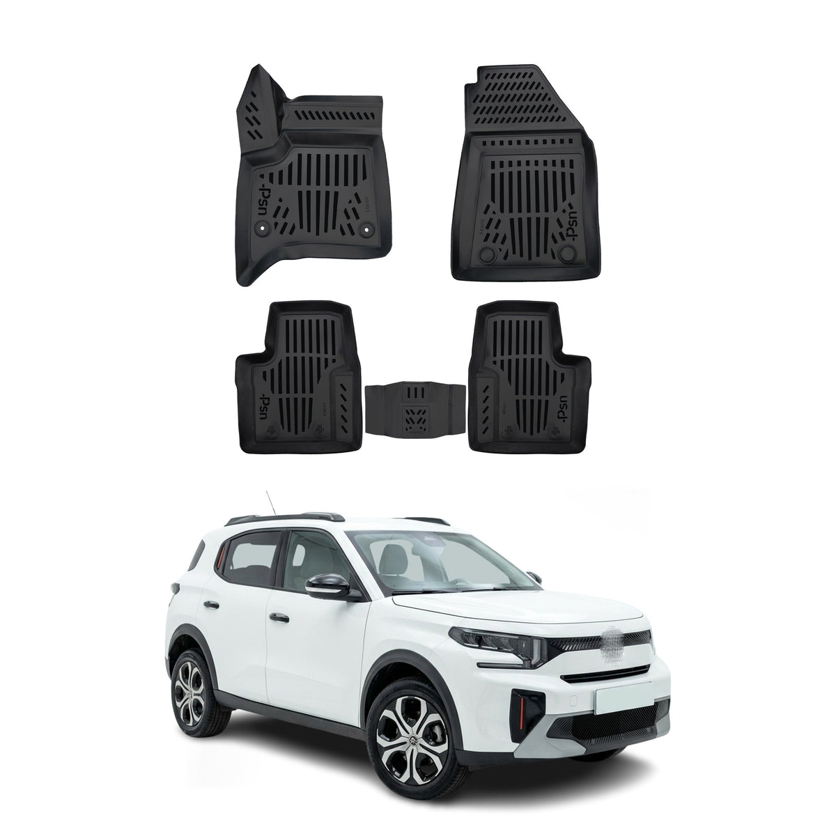 Tapis de sol pour Citroen C3 Aircross 2024-2027 Hybrid HEV Noir Caoutchouc TPE