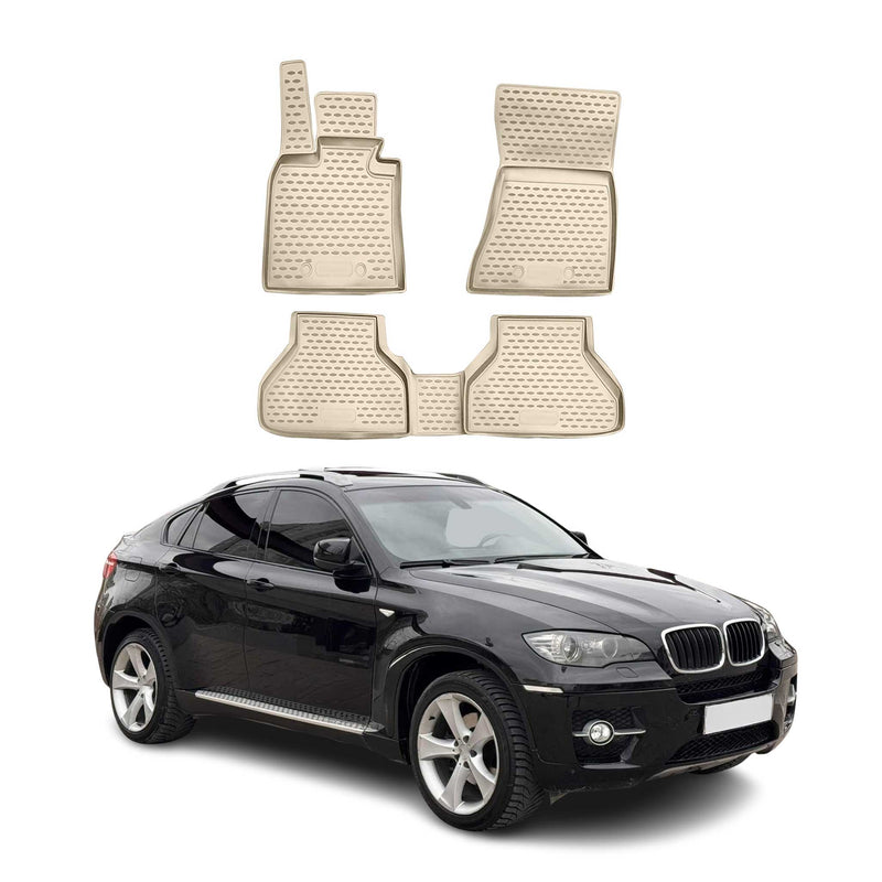 OMAC 3D Tapis de sol pour BMW X6 E71 E72 2007-2014 caoutchouc TPE Beige 4Pcs