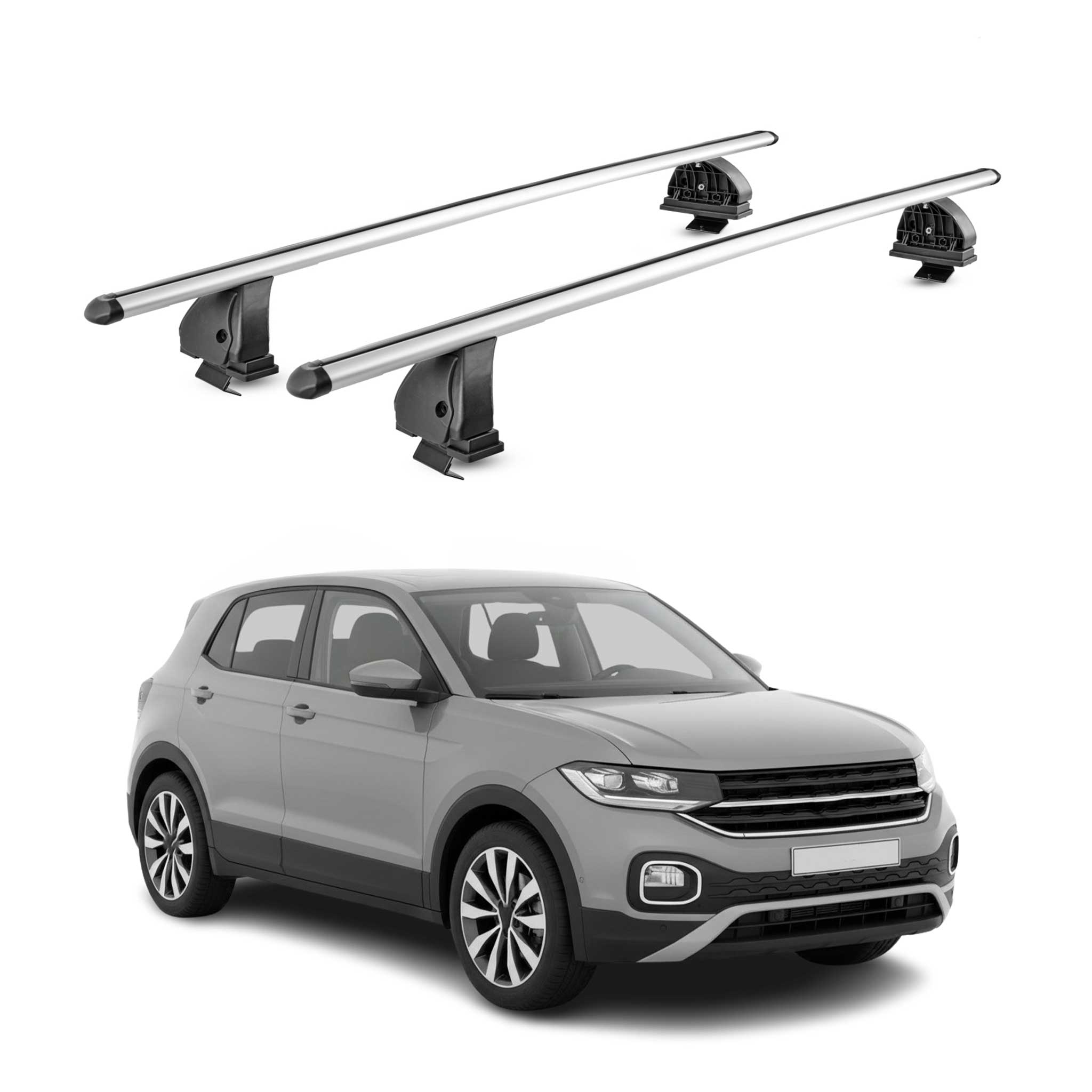 Barres de toit transversales Alu pour VW T-Cross (Sans barres) 2018-2026 Gris 2x